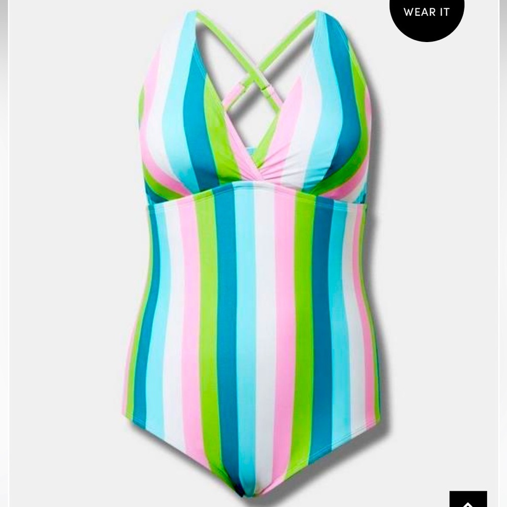 New! Torrid sz 3 Palm Springs Stripe Wireless Triangle Bathing Swim Suit‎ 3X